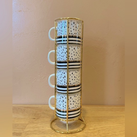 Set of 4 Porcelain Stacking Espresso Cups With  Rack Made By Grace Teaware. - Picture 1 of 8